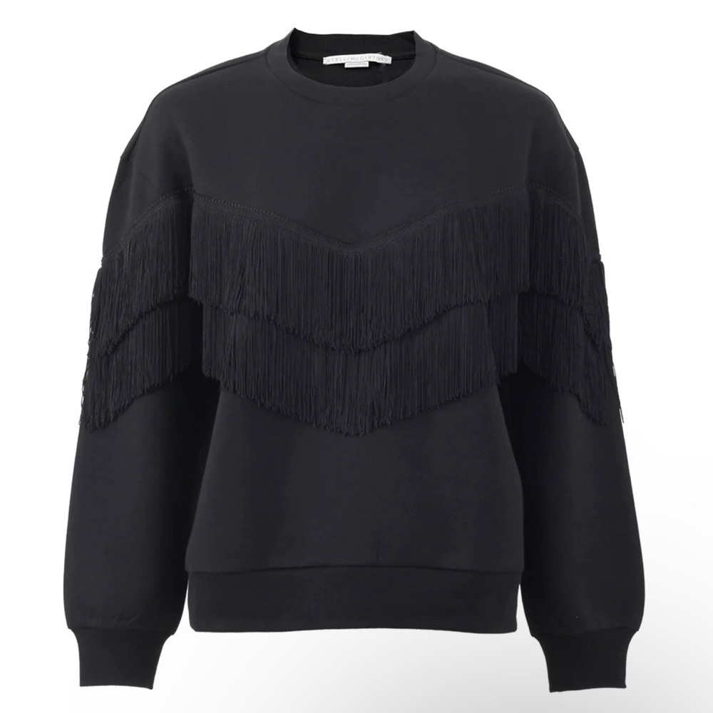 Stella McCartney Tiered V-Fringe Sweatshirt in black size M